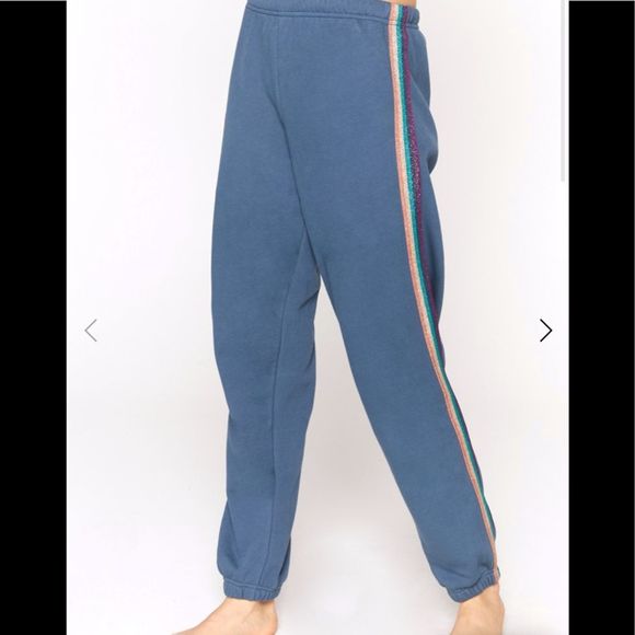 Spiritual Gangster Glitter Stripe Blue Sweatpants